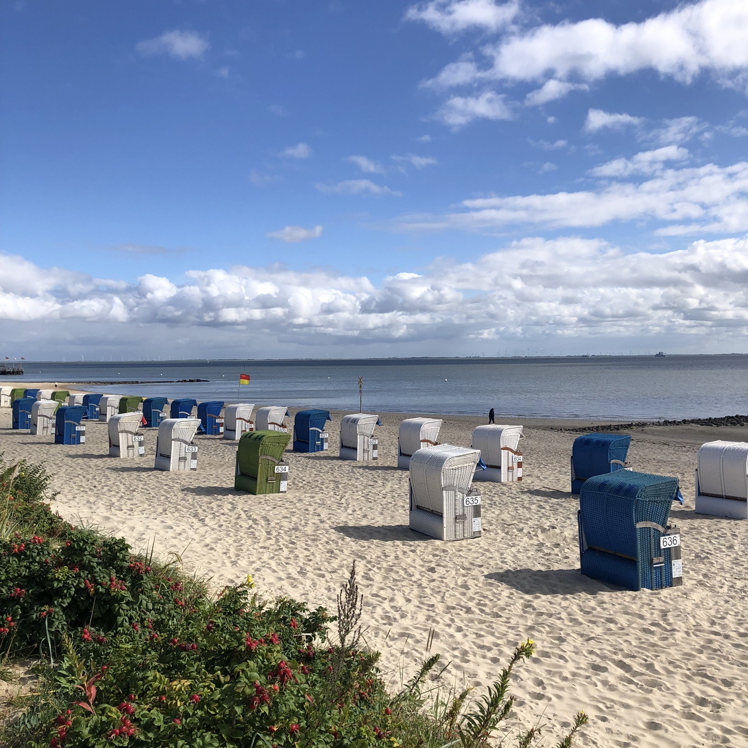 Strandkörbe am weißen Strand auf Föhr